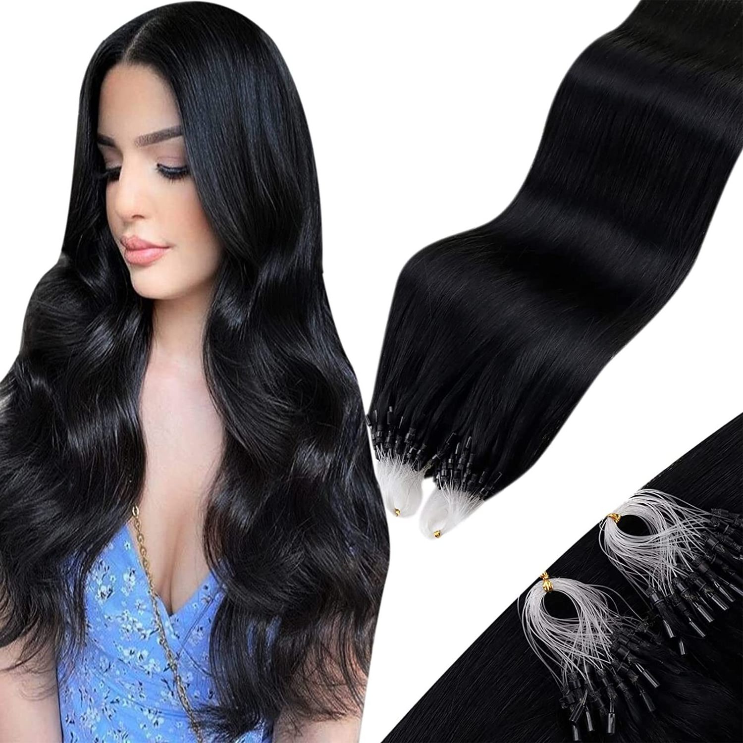 Wholesale No shedding and tangle Micro Link hair Extensions Micro Ring real human Hair Extension Micro Loop Hair Extensions