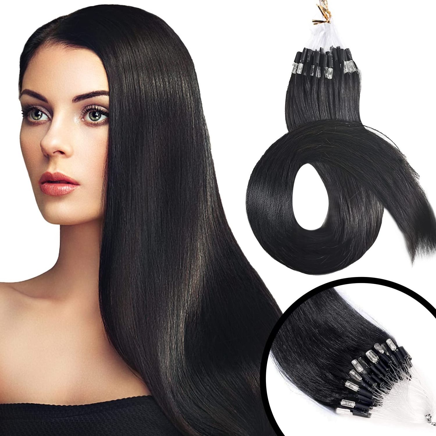 Wholesale No shedding and tangle Micro Link hair Extensions Micro Ring real human Hair Extension Micro Loop Hair Extensions