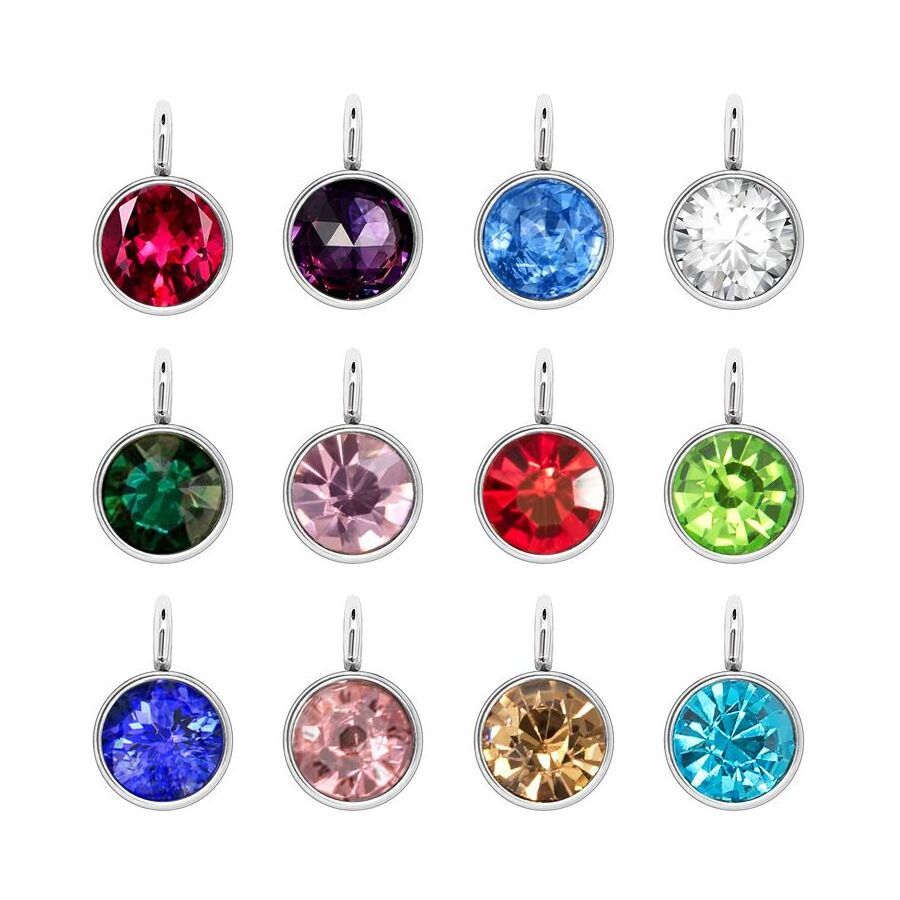 12 Pcs Stainless Steel 6mm Round Rhinestone Crystal Birthstone Pendant Charm Finding for DIY Jewelry Necklace Bracelet Making