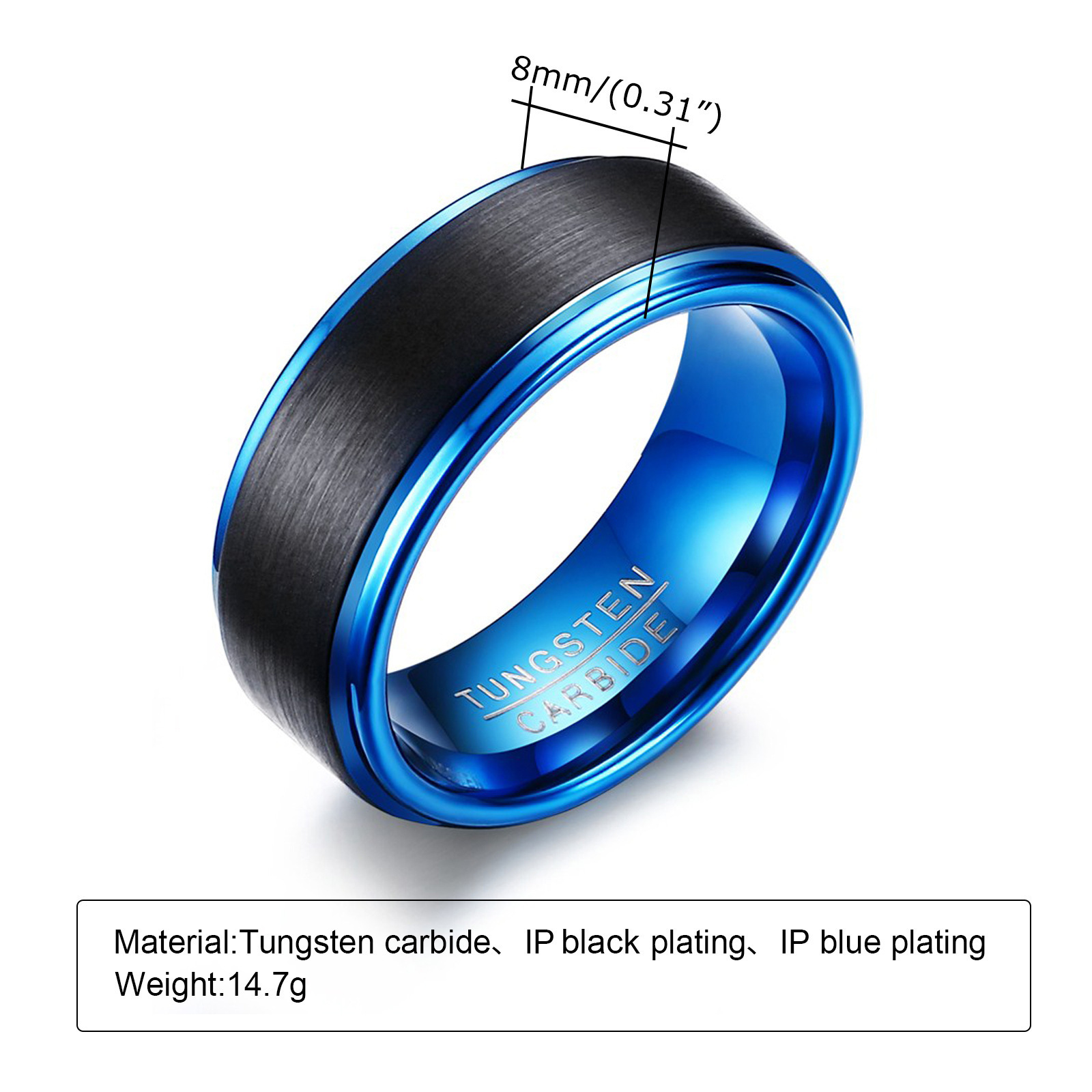 Wholesale Custom Tungsten Carbide Rings Jewelry 8MM Two Tones Colors Cool Men Black Gold Silver Blue Tungsten Ring