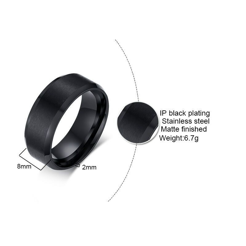 Top Quality Black Blue Gold Silver 316L Stainless Steel Simple Matte Ring Blank Plain Popular 8mm Wide Brushed Band Ring For Men