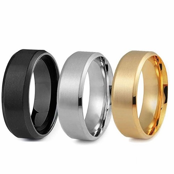 Top Quality Black Blue Gold Silver 316L Stainless Steel Simple Matte Ring Blank Plain Popular 8mm Wide Brushed Band Ring For Men