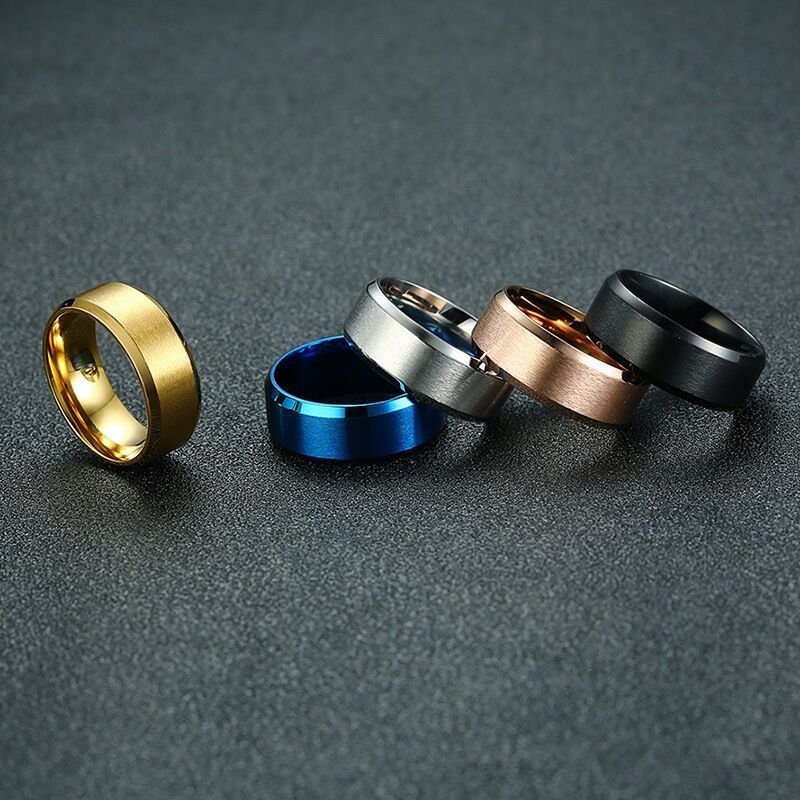 Top Quality Black Blue Gold Silver 316L Stainless Steel Simple Matte Ring Blank Plain Popular 8mm Wide Brushed Band Ring For Men