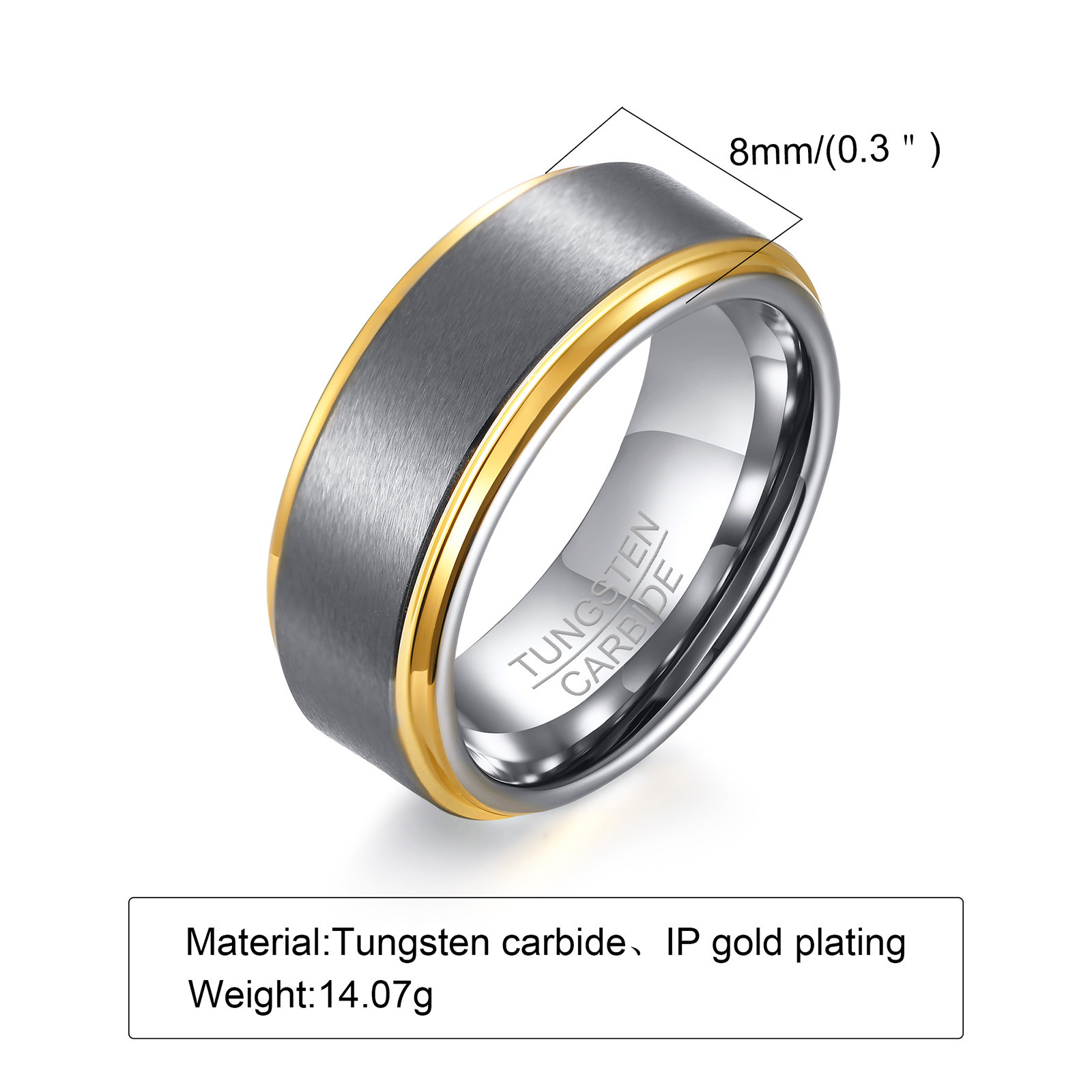 Wholesale Custom Tungsten Carbide Rings Jewelry 8MM Two Tones Colors Cool Men Black Gold Silver Blue Tungsten Ring