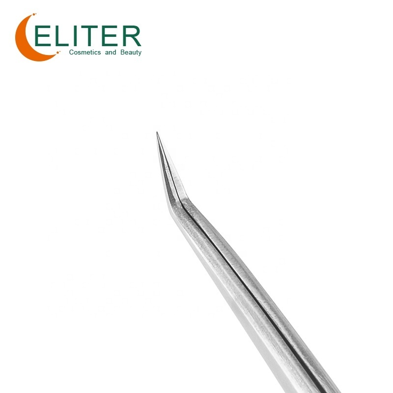 ELITER Hot Sell In Stock Professional 50 Degree Tip Slant Eyelash Tweezers Classic Curved Eyelash Tweezer Eyelash Tweezers Bulk