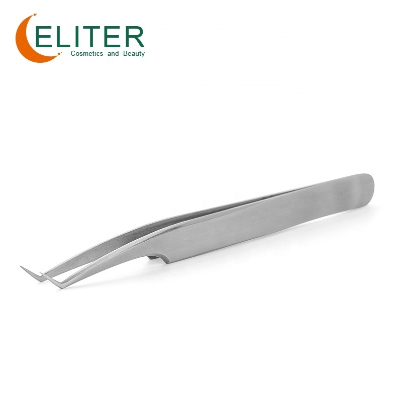 ELITER Hot Sell In Stock Professional 50 Degree Tip Slant Eyelash Tweezers Classic Curved Eyelash Tweezer Eyelash Tweezers Bulk