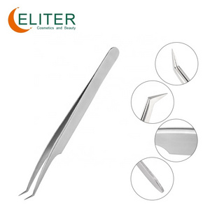 ELITER Hot Sell In Stock Professional 50 Degree Tip Slant Eyelash Tweezers Classic Curved Eyelash Tweezer Eyelash Tweezers Bulk