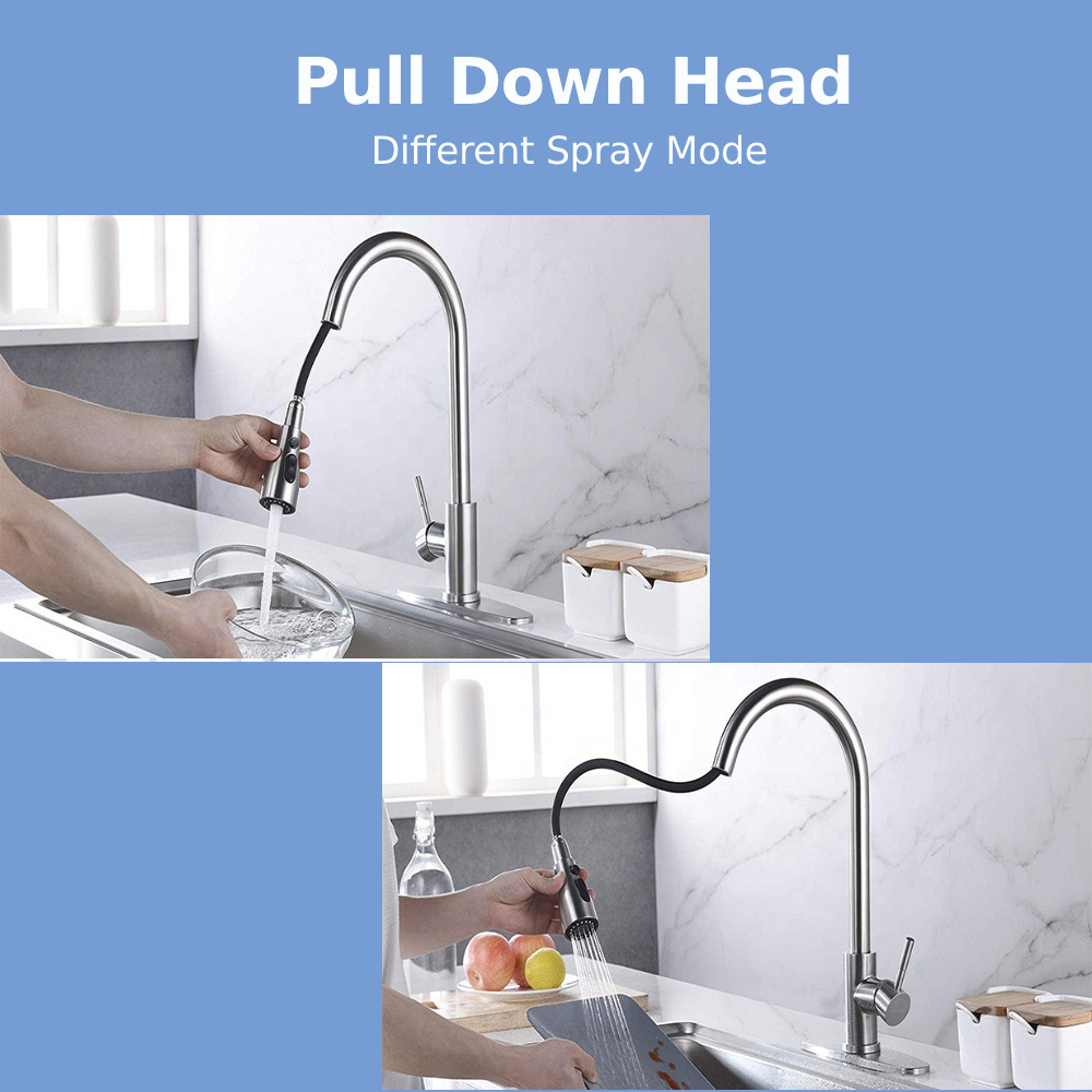 CUPC Rotatable stainless steel One-Handle High Arc Spring Pull down Kitchen Faucet