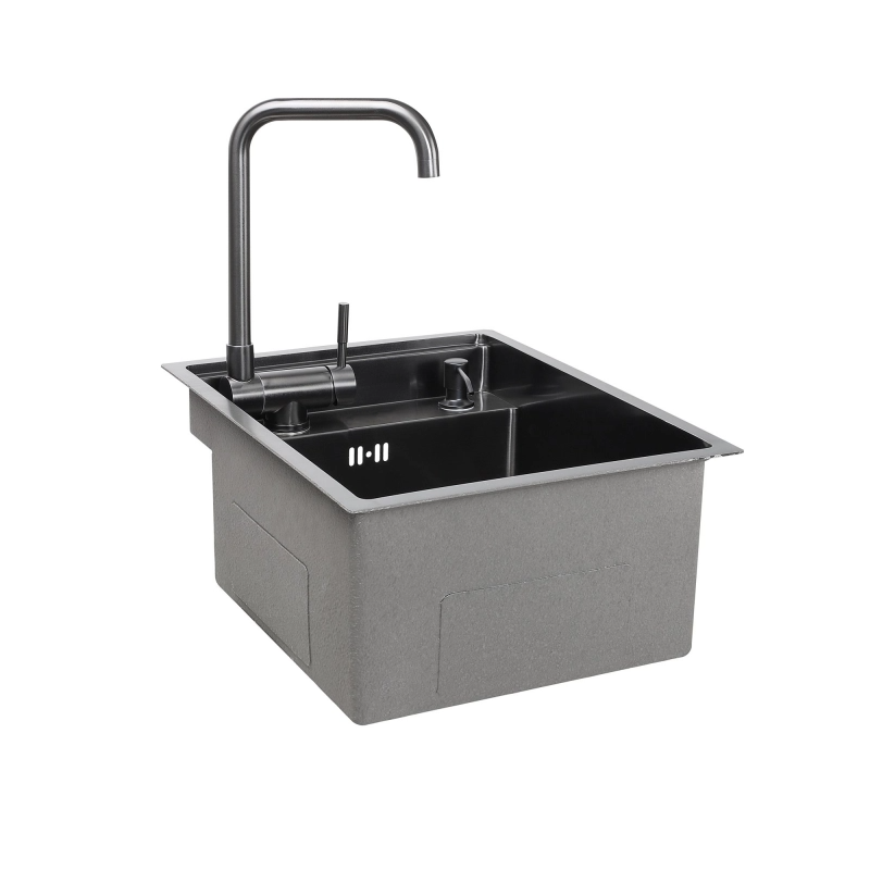 smart 1.2mm 304 stainless steel topmount sink 550x450x220mm with black hidden faucet black handmade hidden kitchen sink