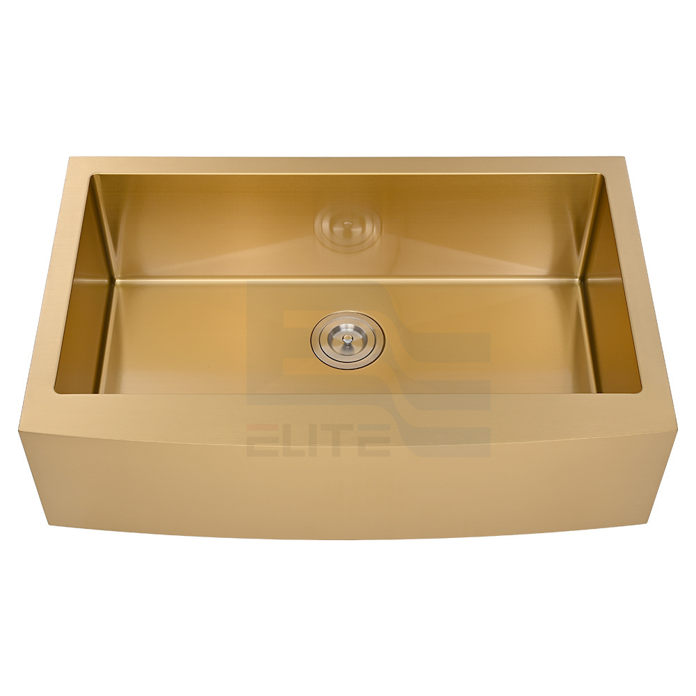 Luxury brushed gold stainless steel apron front kitchen farmhouse sink for modern kitchen