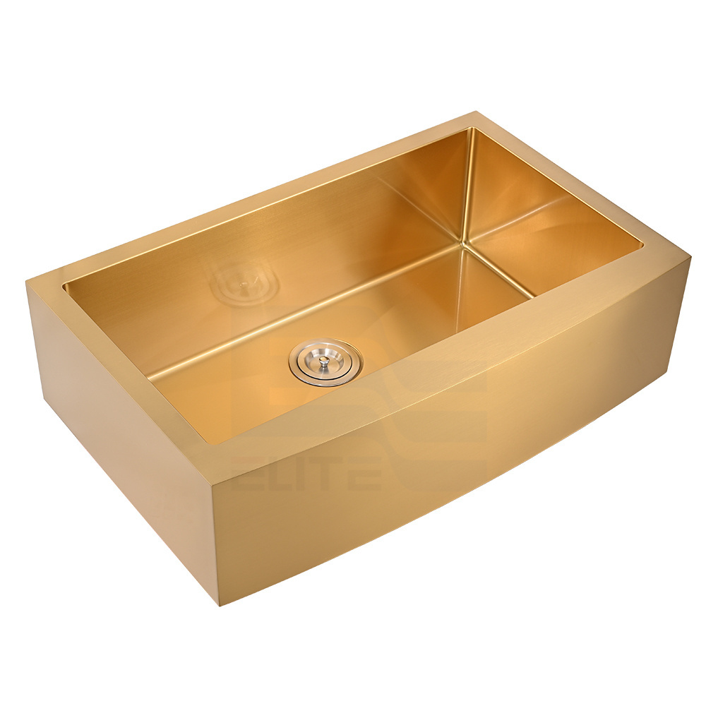 Luxury brushed gold stainless steel apron front kitchen farmhouse sink for modern kitchen