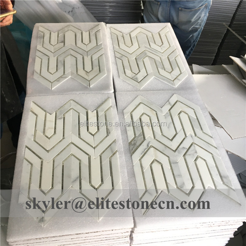 Rhombus water jet mirror mosaic tile for bathroom