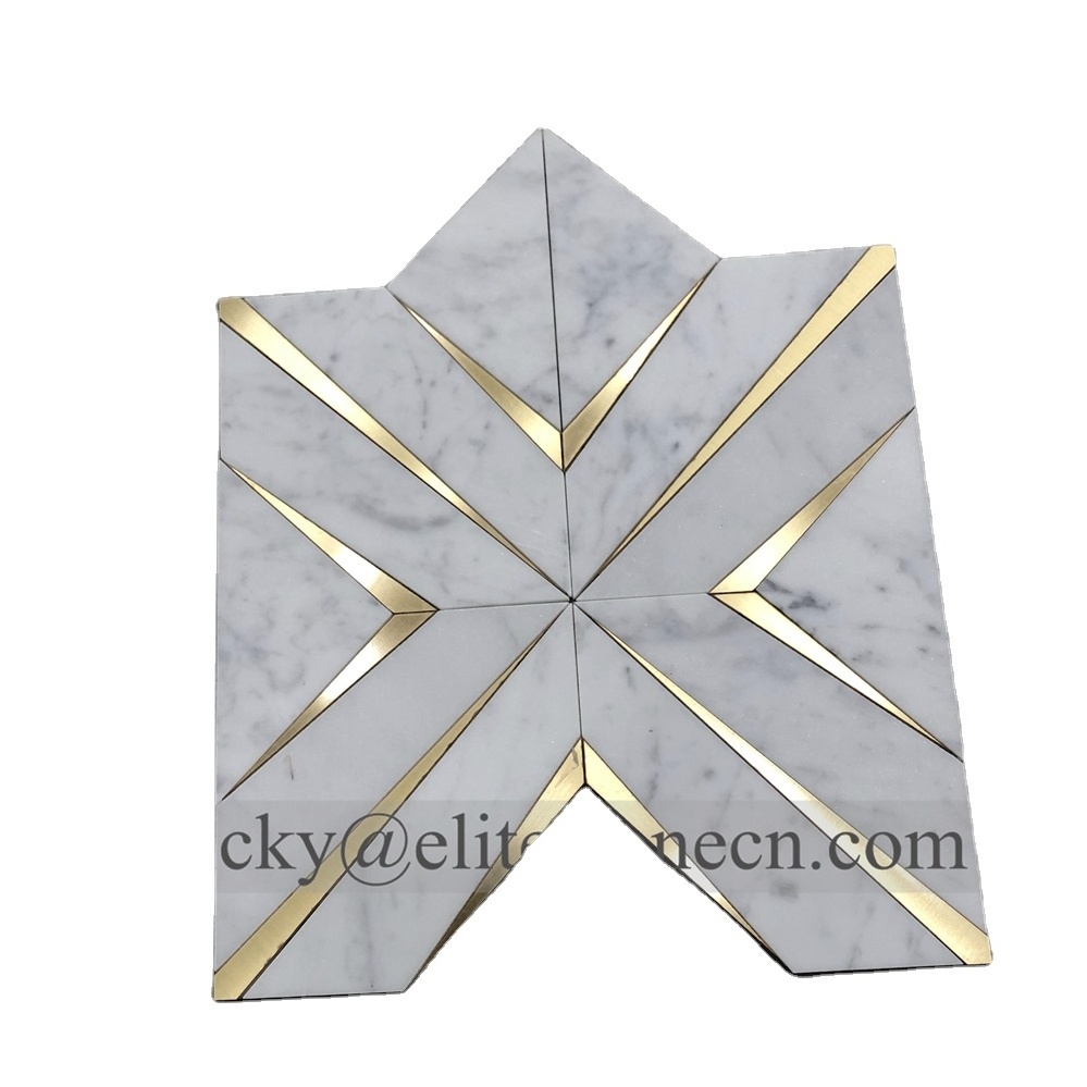 Stone Stainless Steel Mosaic Tiles SPC Flooring Carrara White Calacatta Marble Mosaic Tile peel and stick backsplash