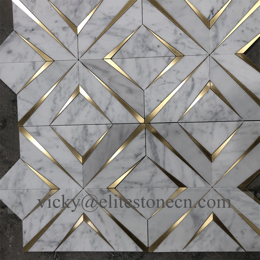 Stone Stainless Steel Mosaic Tiles SPC Flooring Carrara White Calacatta Marble Mosaic Tile peel and stick backsplash