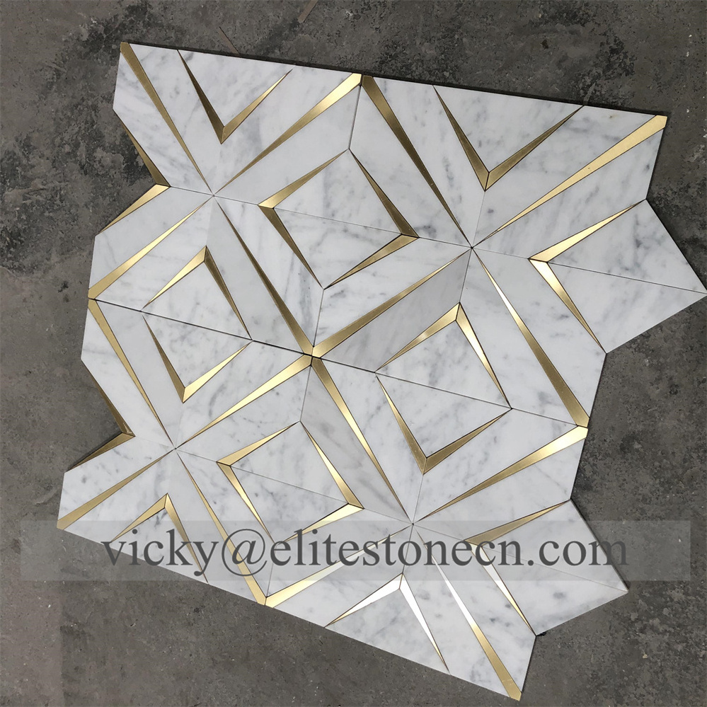 Stone Stainless Steel Mosaic Tiles SPC Flooring Carrara White Calacatta Marble Mosaic Tile peel and stick backsplash