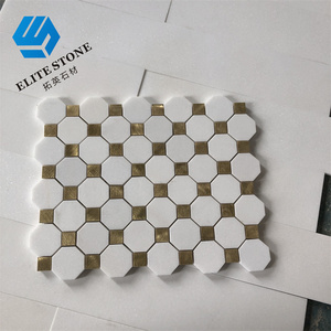 Hexagon aluminum mosaic marble white and triangle gold peel n stick aluminium mosaic tiles