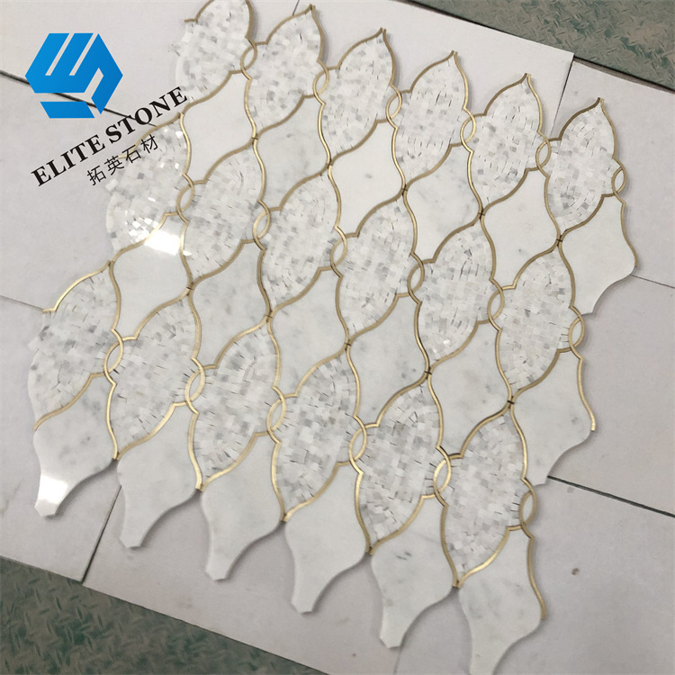 Waterjet Marble White Gold Mosaic Stick On Self Adhesive Tile For Wall Backsplash Kitchen Bathroom