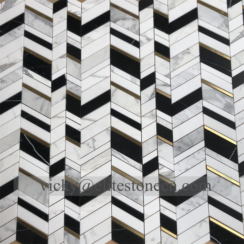 Backsplash kitchen tiles/ mother of pearl tile/ wall decorations for home brass inlay tile mosaic craft