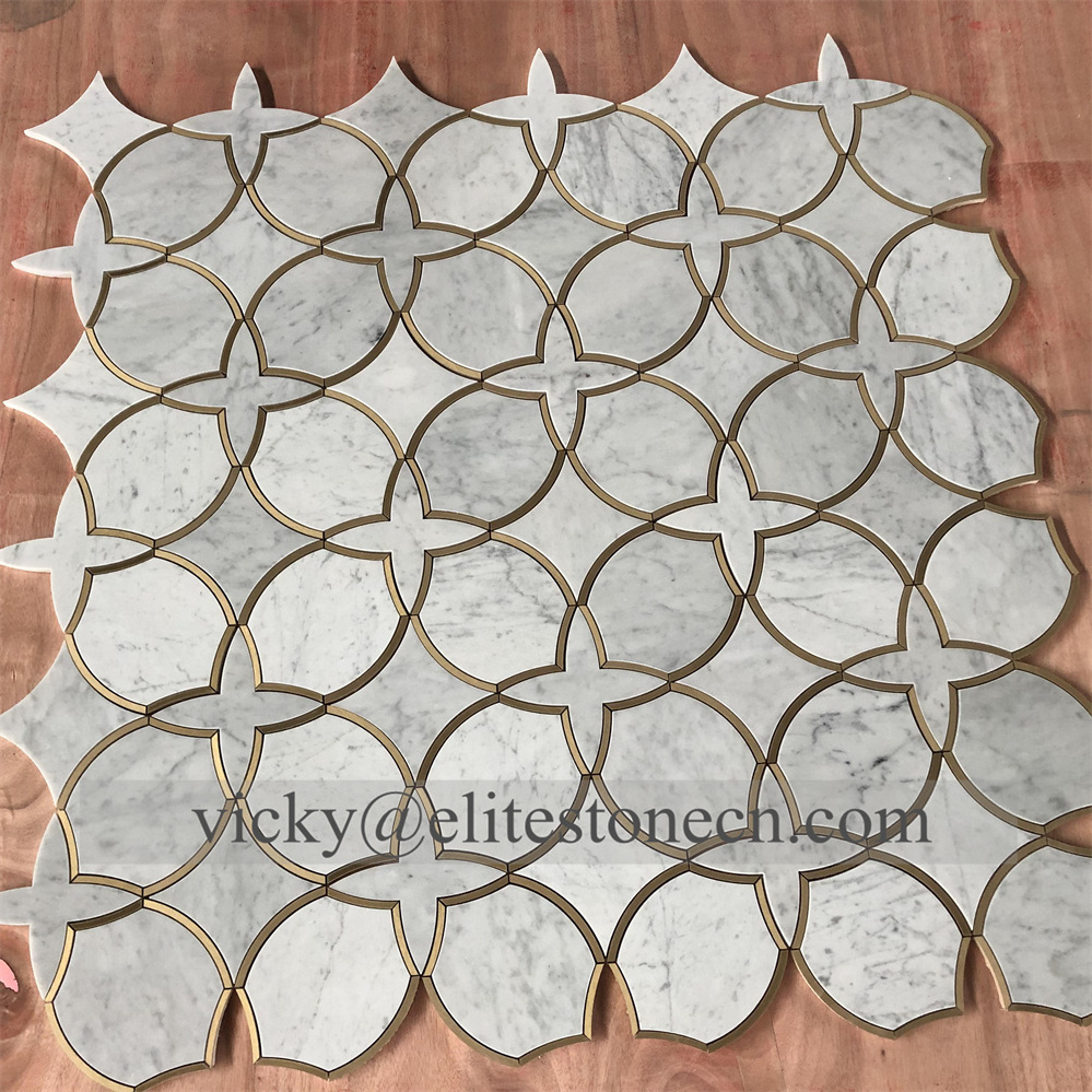 Backsplash kitchen tiles mother of pearl tile wall decorations for home brass inlay tile mosaic craft