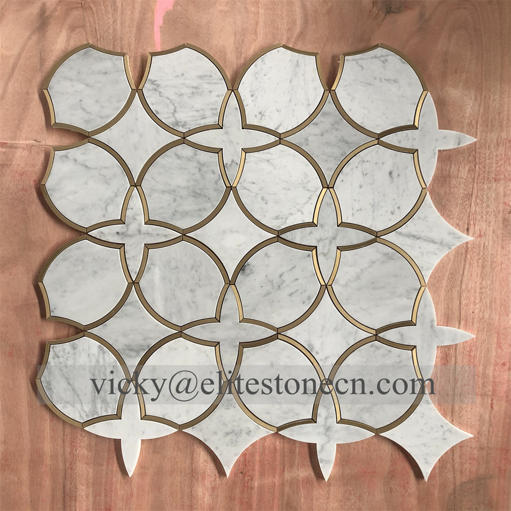 Backsplash kitchen tiles mother of pearl tile wall decorations for home brass inlay tile mosaic craft