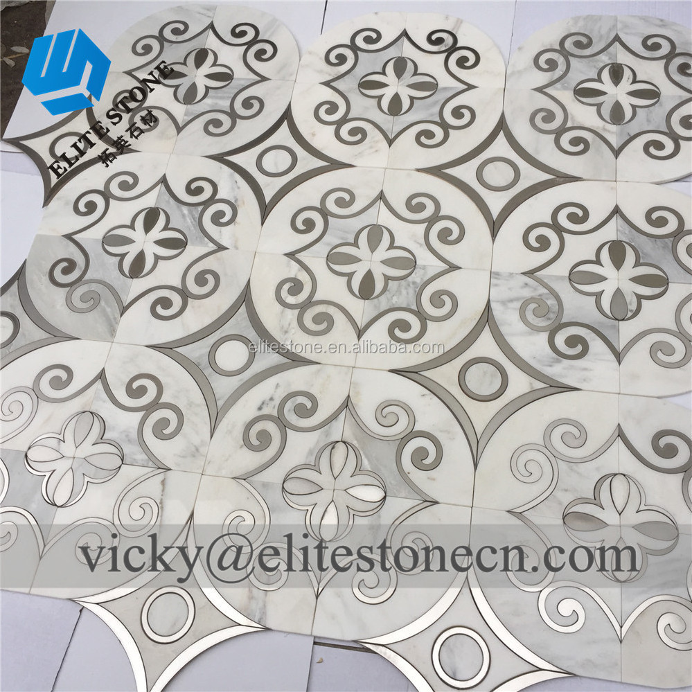 Thassos white marble mix stainless steel Waterjet mosaic wall tile