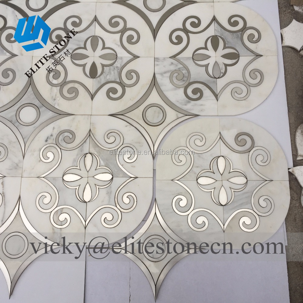 Thassos white marble mix stainless steel Waterjet mosaic wall tile