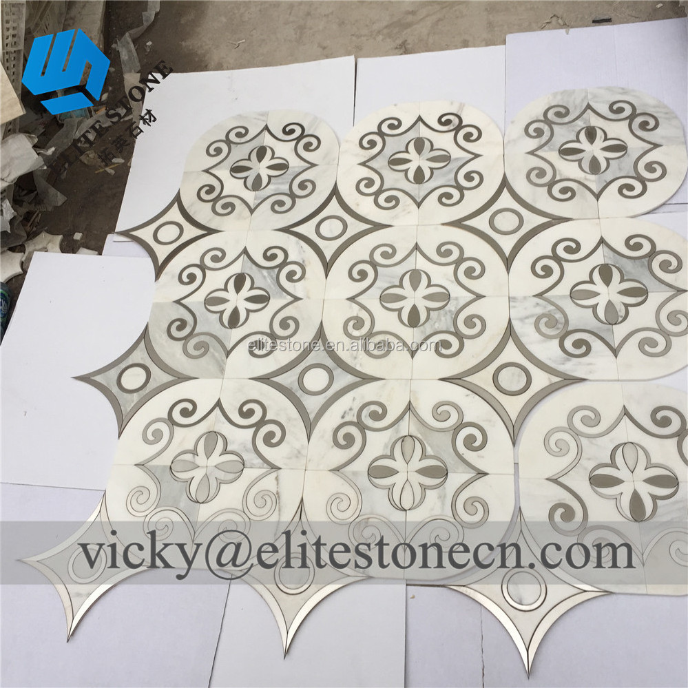 Thassos white marble mix stainless steel Waterjet mosaic wall tile