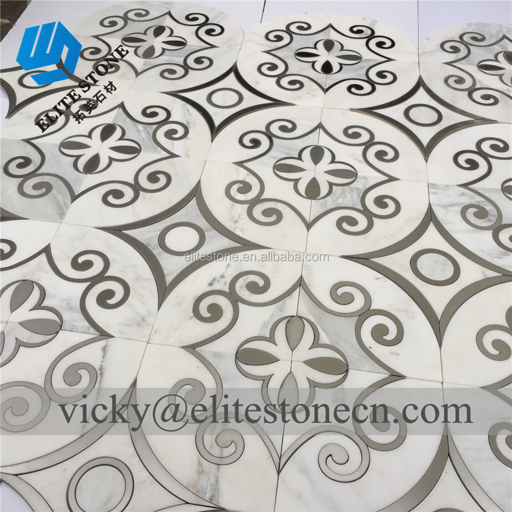 Thassos white marble mix stainless steel Waterjet mosaic wall tile