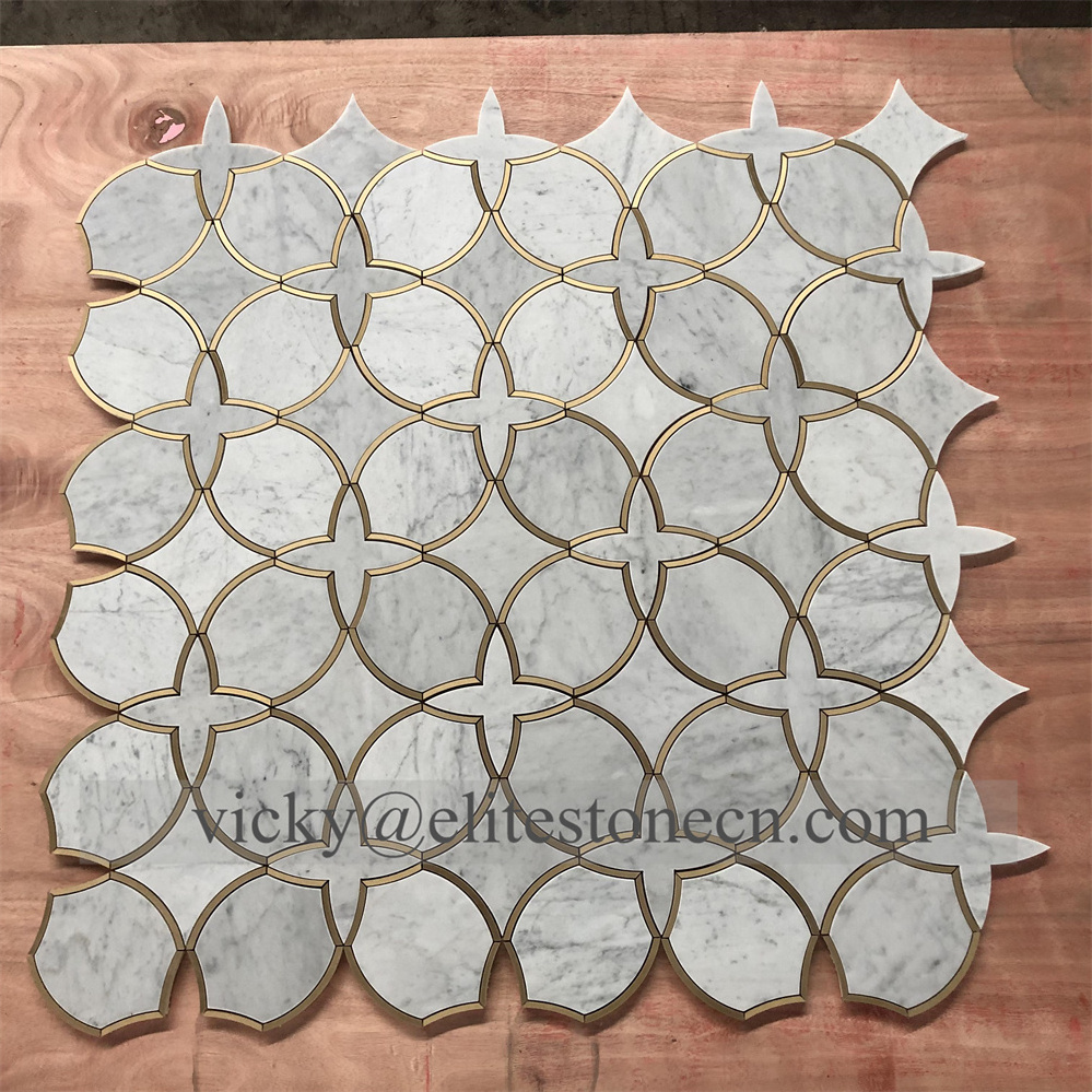 Backsplash kitchen tiles mother of pearl tile wall decorations for home brass inlay tile mosaic craft