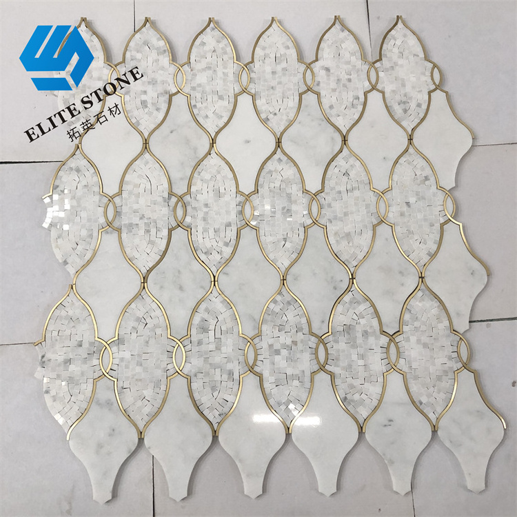 Waterjet Marble White Gold Mosaic Stick On Self Adhesive Tile For Wall Backsplash Kitchen Bathroom