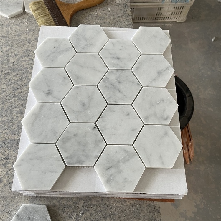 Modern Style Hexagon Peel and Stick Mosaic Carrara White Stone Marble Mosaic Wall Tile