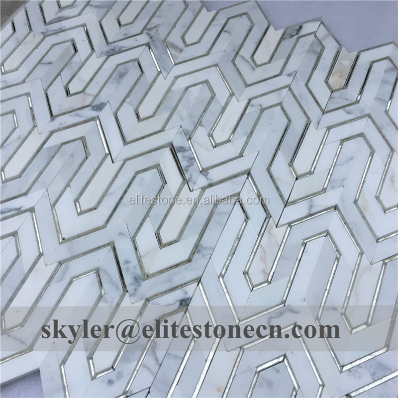 Rhombus water jet mirror mosaic tile for bathroom