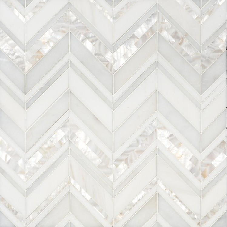 chevron marble white onyx mother pearl of shell waterjet mosaic for bathroom wall and floor