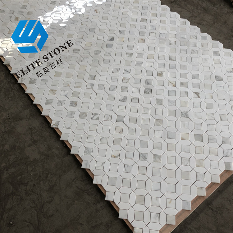 European Popular Design Bathroom Wall Covering Italian Mid Hexagon Wall Tile Calacatta Gold Marble Cheap Mosaic 24x24 Tiles