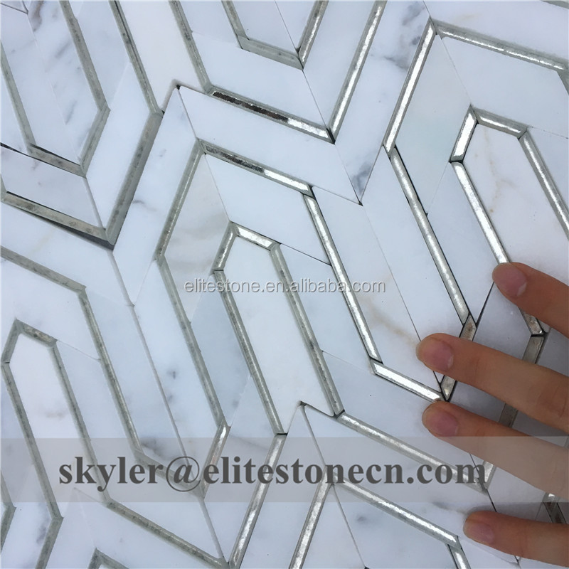 Rhombus water jet mirror mosaic tile for bathroom