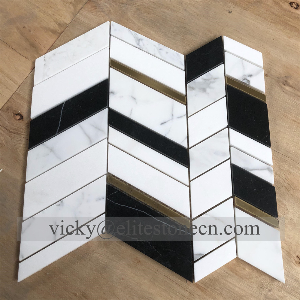 Backsplash kitchen tiles/ mother of pearl tile/ wall decorations for home brass inlay tile mosaic craft