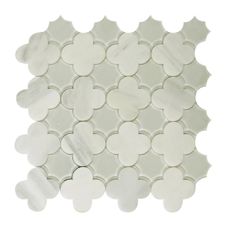 flower design waterjet white marble with crystal glass mosaic tiles for bathroom and kitchen backsplash