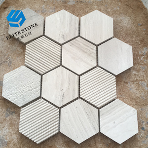 Polished Athens Wood Marble mosaic 3" Hexagon Mosaic marble floor mosaic tile