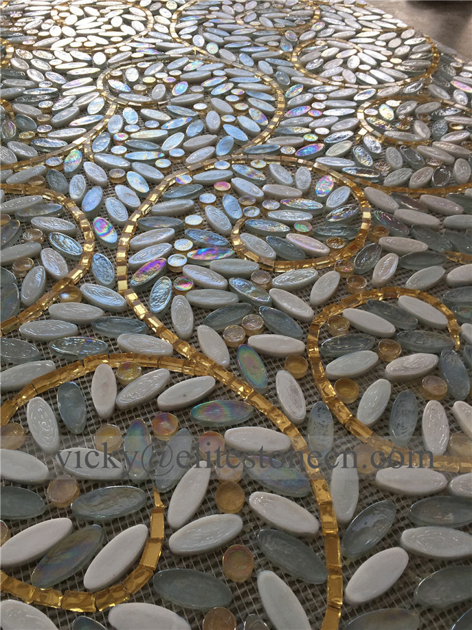 golden glass mosaic mural for bathroom decor