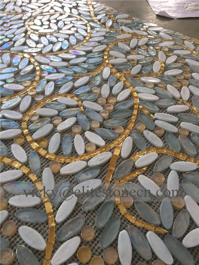 golden glass mosaic mural for bathroom decor