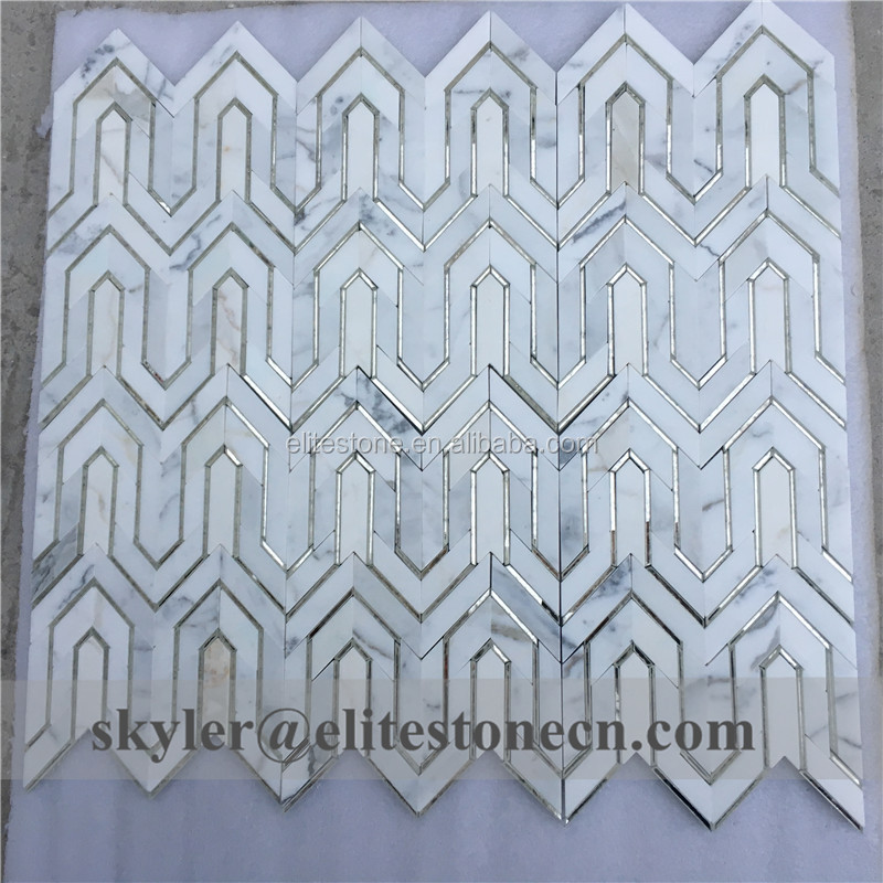 Rhombus water jet mirror mosaic tile for bathroom