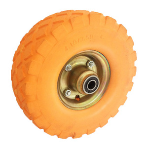 4.10/3.50-4" Flat Free, All Purpose Utility Tire on Wheel, Offset Hub for Gorilla Cart, Wheelbarrow,Hand Truck