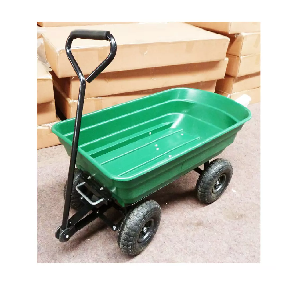 Plastic steel Garden Open top tray coated  75L Poly Tray tool Service cart Dump Cart Dolley with Pneumatic Tires Made in Vietnam