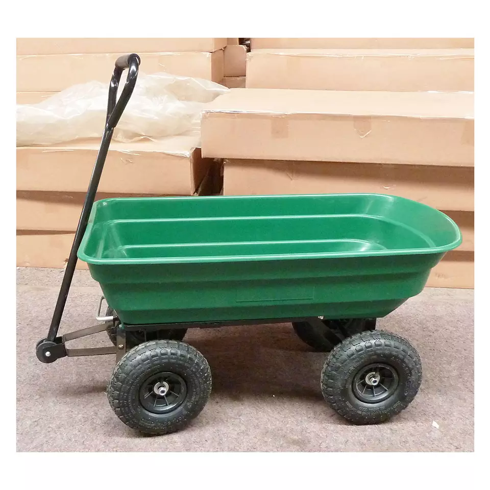 Plastic steel Garden Open top tray coated  75L Poly Tray tool Service cart Dump Cart Dolley with Pneumatic Tires Made in Vietnam