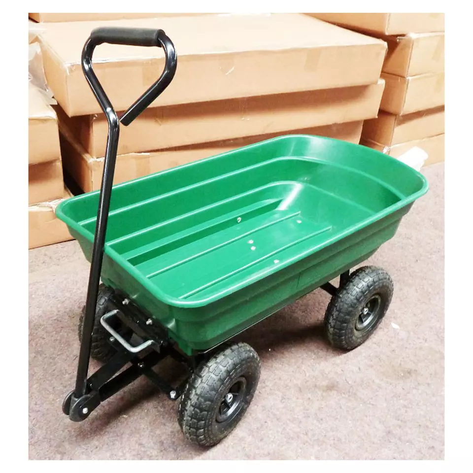 Plastic steel Garden Open top tray coated  75L Poly Tray tool Service cart Dump Cart Dolley with Pneumatic Tires Made in Vietnam