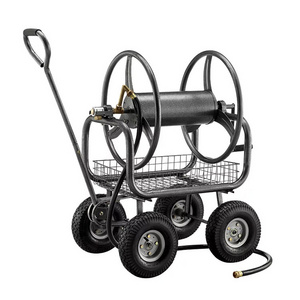 Garden Hose Reel Cart 4-Wheels Heavy Duty Hose Cart,  Waterproof Cover Cart Industrial Hose Reels for Outside