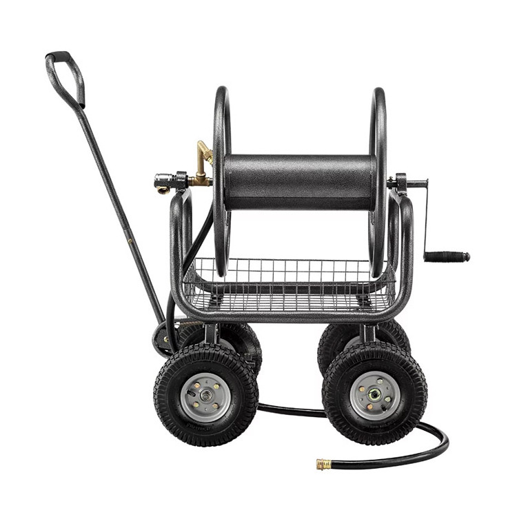 Garden Hose Reel Cart 4-Wheels Heavy Duty Hose Cart,  Waterproof Cover Cart Industrial Hose Reels for Outside