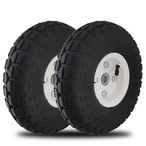 4.10/3.50-4"   Pneumatic Tire Wheel with White Hub Wagons, Replacement Tire for Trailer Dollies Hand Trucks, Garden Carts