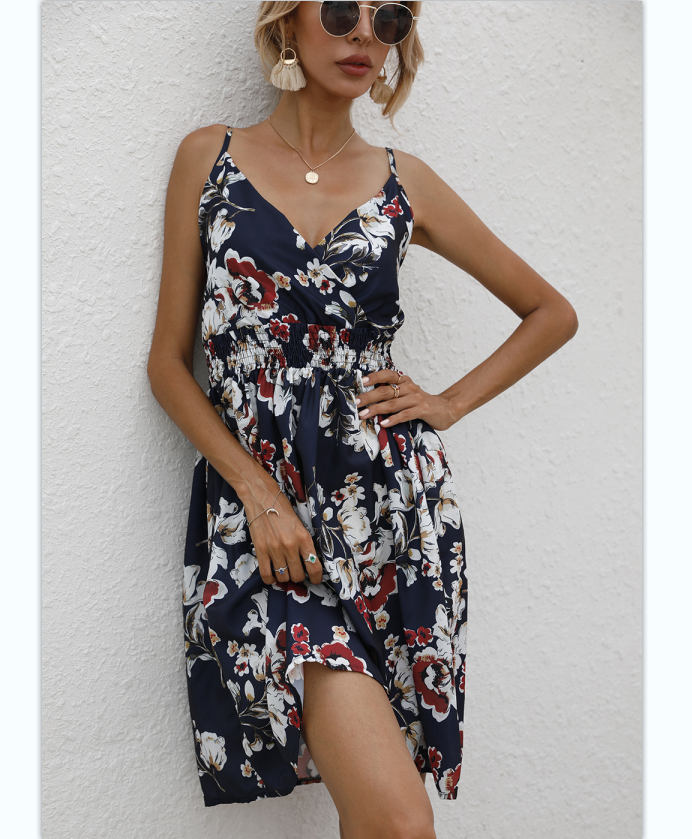 Fashion Floral Print Dress Women 2022 Summer Sexy Skinny Mini Sling Dress Casual Slim Spaghetti Strap Sleeveless Mom Dress New