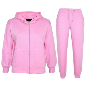 100% Cotton Customized Private Label Pink Color Sweat Suit plus size Hoody Women Sweat Suit Set